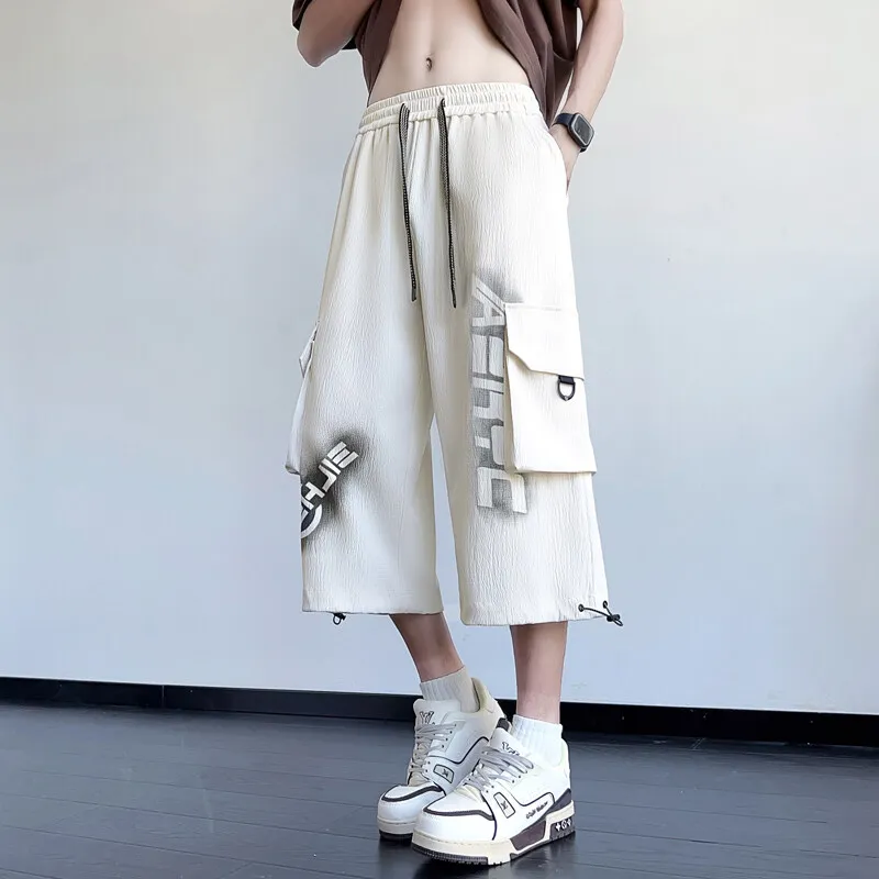 

Fashion Men's Calf-Pants 2026 Summer Elastic Waist Casual Thin Straight Pants Youth High Street Wear Joggers Breathable Trousers