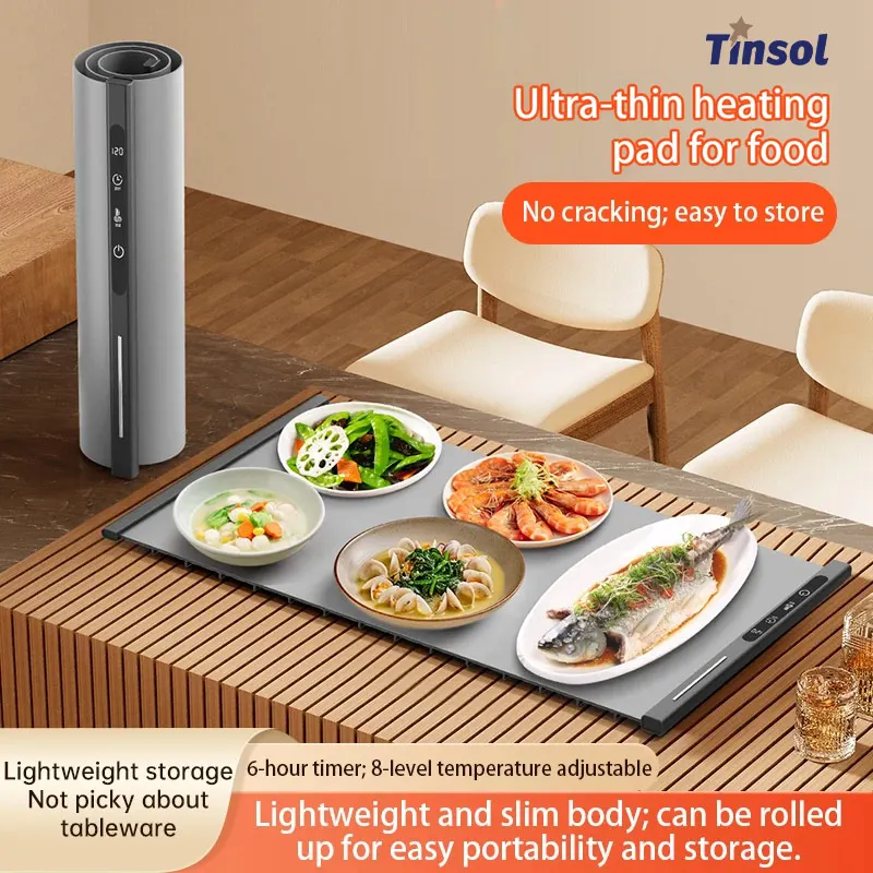 TINSOL جديد مرن سيليكون وسادة تدفئة الطعام طوي صينية تدفئة الطعام الكهربائية وسادة تدفئة الطعام منظم حرارة ذكي أدوات المائدة