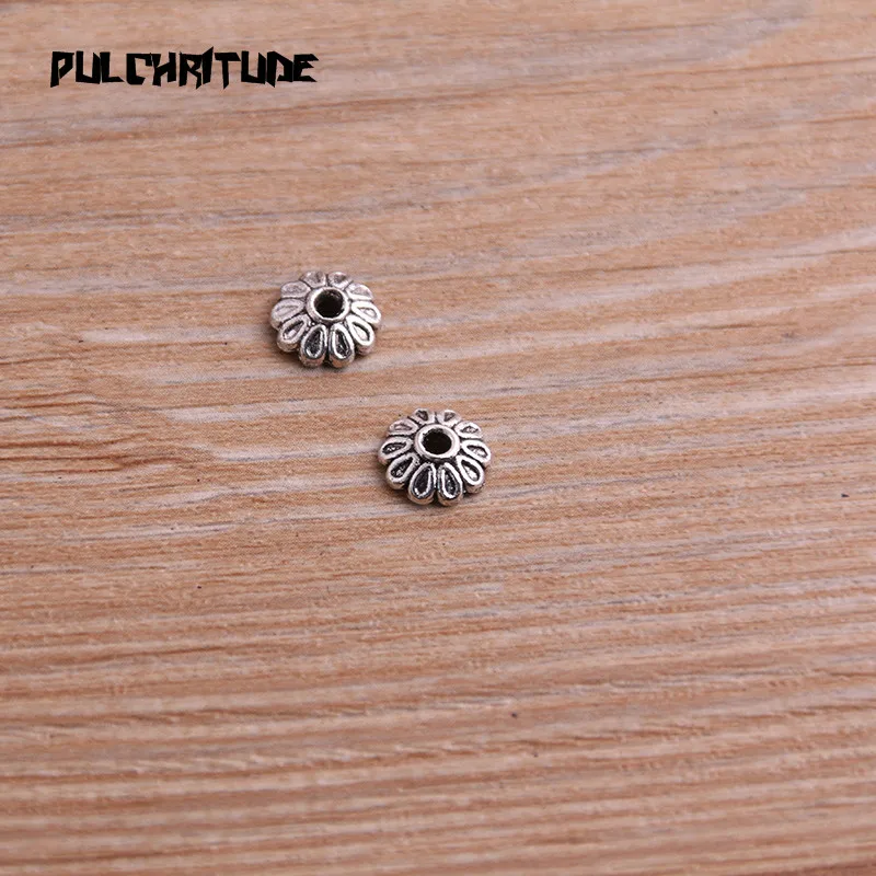 100pcs 3*8*8mm Two Color Bead Caps Charm Hollow Round Flower Pendants Jewelry Accessories DIY Receptacle Charms