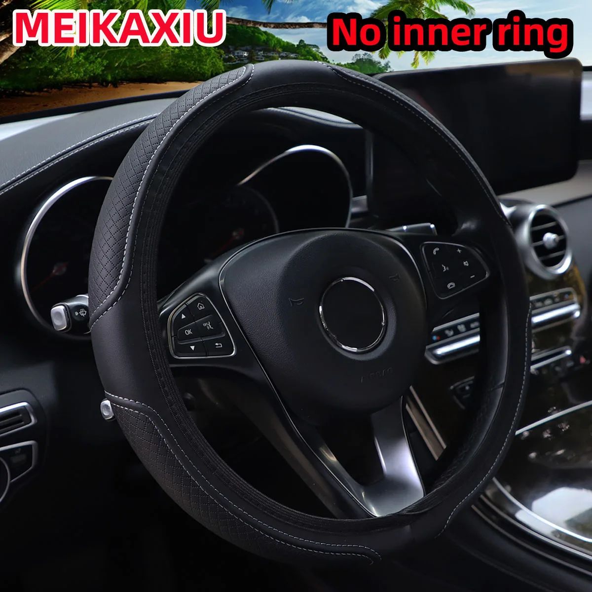 PU Leather Embossed Steering Wheel Cover 14.5-15 Inch round Rimless Design for All Seasons Men Women Cars image 5