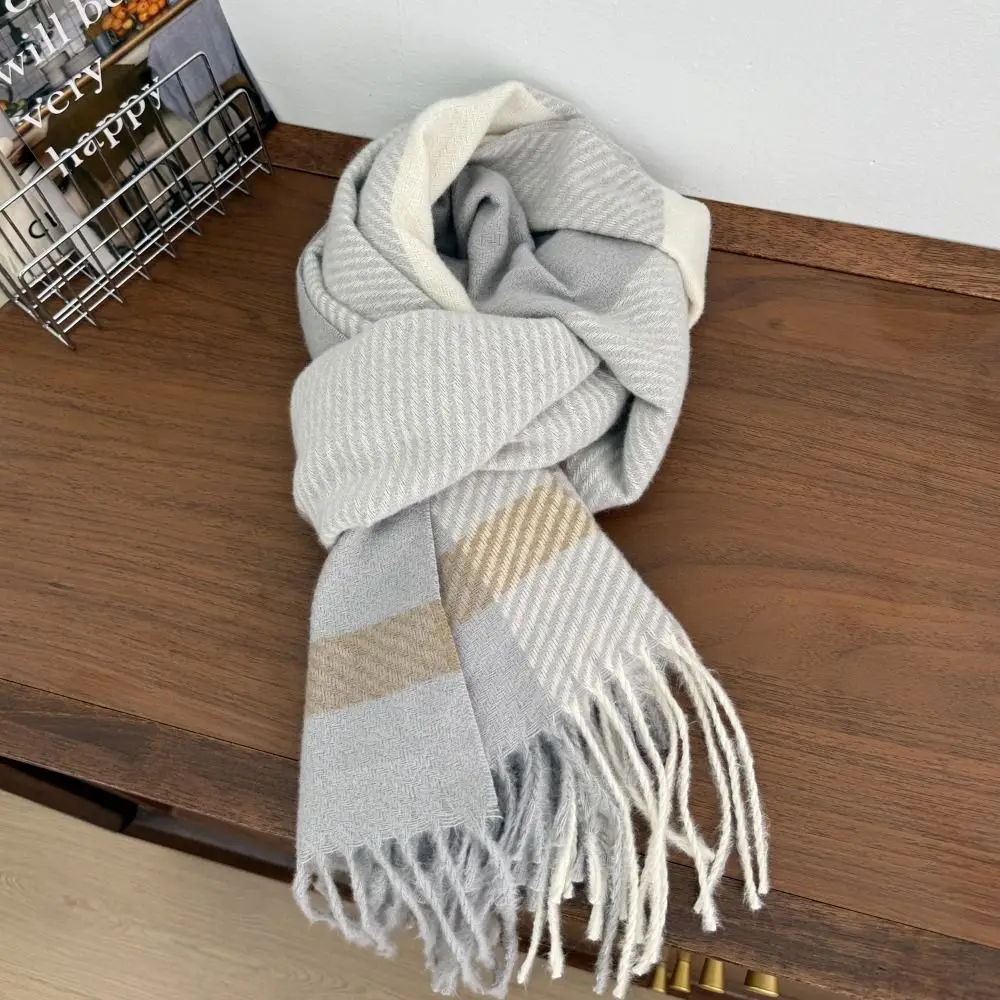 

Fashion Korean Style Checkered Scarf Elegant Windproof Women's Cashmere Scarf Thickened Simple Winter Neck Warmer Student