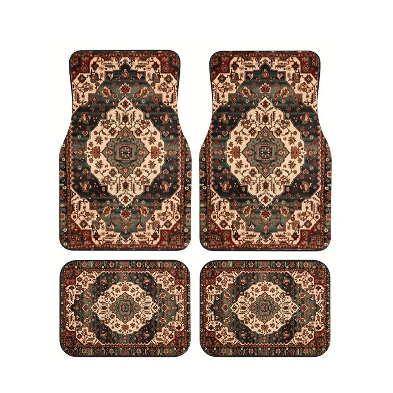 

Green Red Persian Tribal Car Floor Mats 4pcs, Ethnic Boho Style Universal Auto Foot Mats, Non-slip & Anti-dirt Durable Carpet
