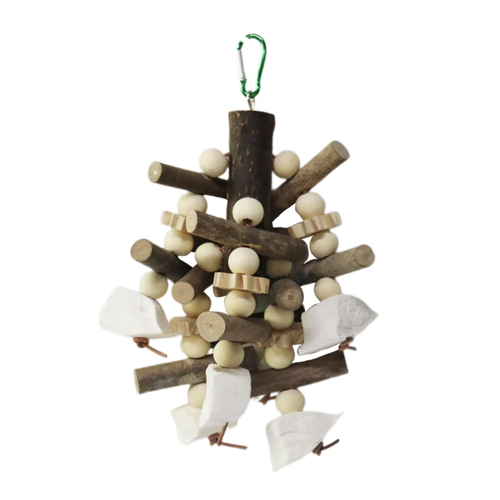 

Parrot Chewing Toys Bird Natural Wooden Blocks Cuttlebone Cage Hanging Bite Toy For African Grey Macaws Cokatoos Parakeets