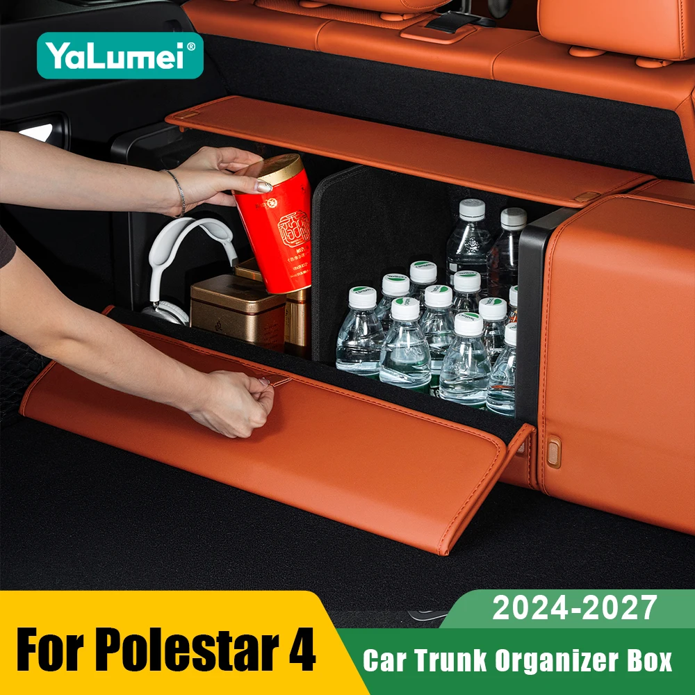 For Polestar 4 2024 2025 2026 2027 EV Nappa Leather Car Trunk Storage Box Organizer Foldable Container Bag Accessories