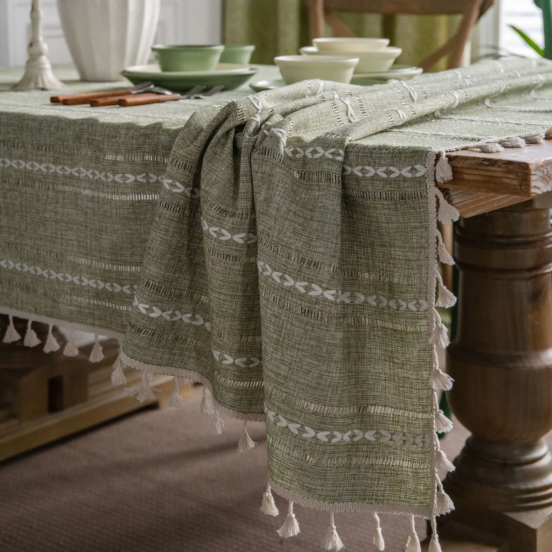 Linen Tablecloth Stain Resistant Striped