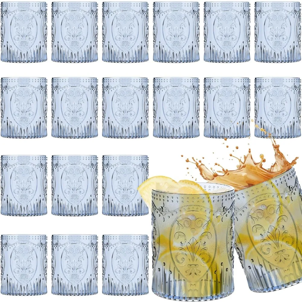 

Vintage-Style 24-Piece Plastic Drinking Glasses, 8.5oz Capacity, Stemless and Shatterproof for Retro-Inspired Events