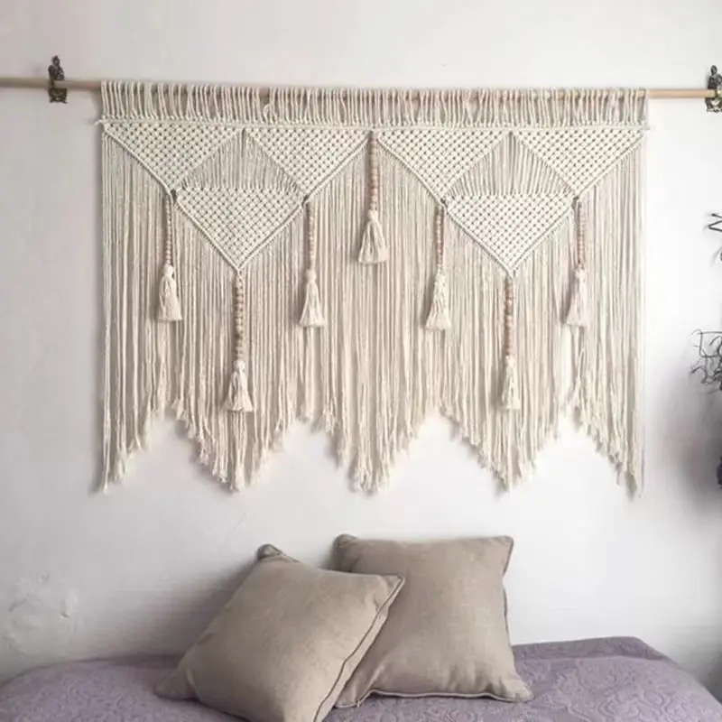 Bohemian Style Handmade Woven Wall Hanging Vintage Design 100% Cotton Thread Home Decor Room Divider for Living Room