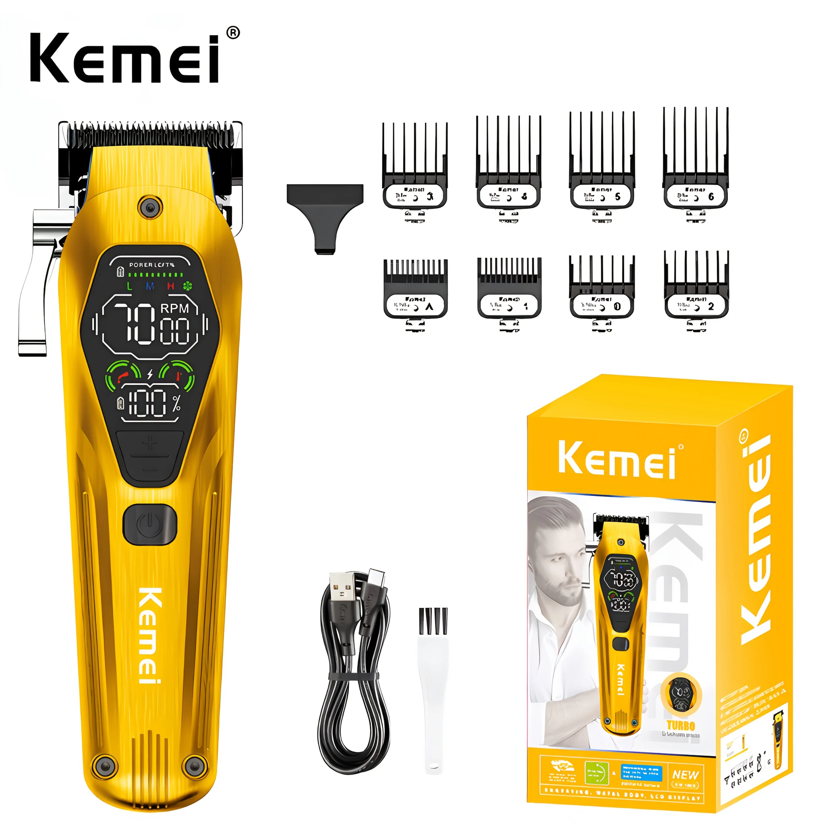 

KM-1698 Высокоскоростные машинки для стрижки волос Профессиональный триммер для волос с цифровым дисплеем USB и мощным двигателем, подходящий для всей семьи