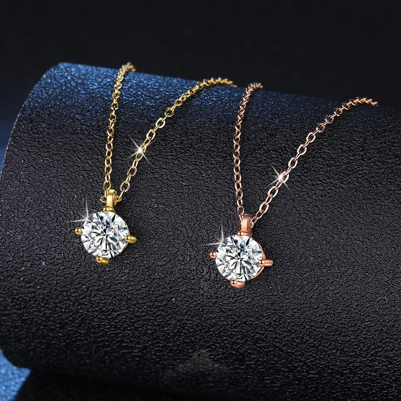 NeeTim 1ct Moissanite Necklace for Women Sterling Silver 925 with Yellow Rose Gold Plated Pendant Chains Party Bridal Jewelry
