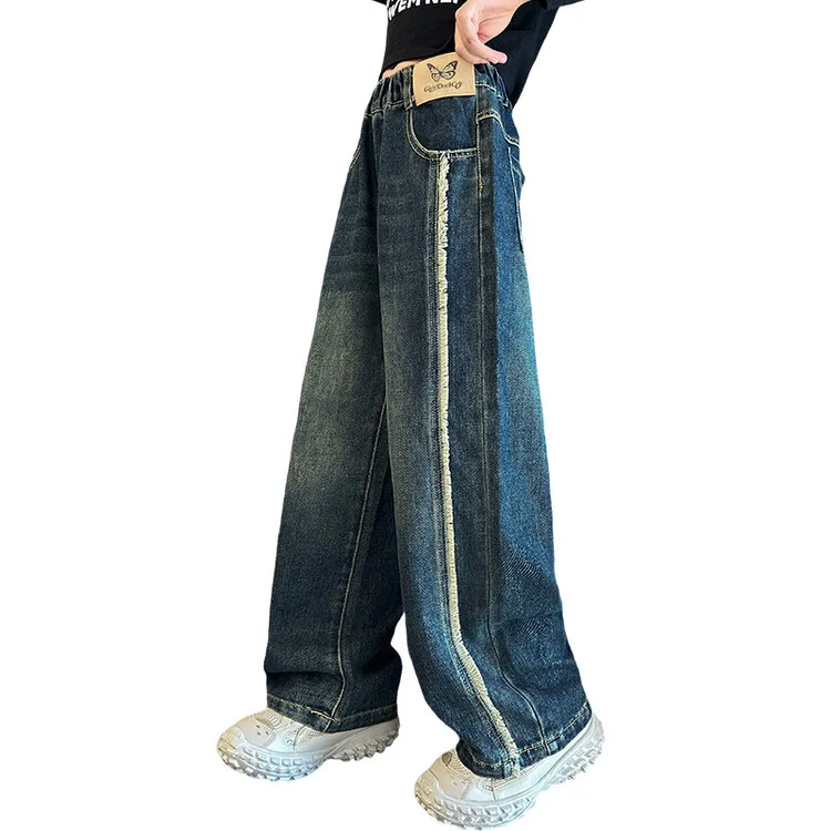 Wide Leg Jeans for Girls Spring Autumn Loose Vintage Straight Retro Pants Fashion Teenage Kids Trousers 6 8 9 10 11 12 14 Years