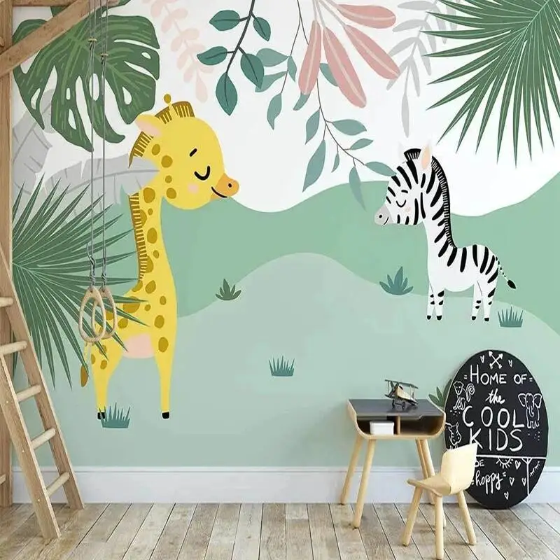 Custom Mural Nordic Hand-painted Cartoon Giraffe Wallpaper Background Wall Children's Room Wall Painting Home Decor 3D Fresco