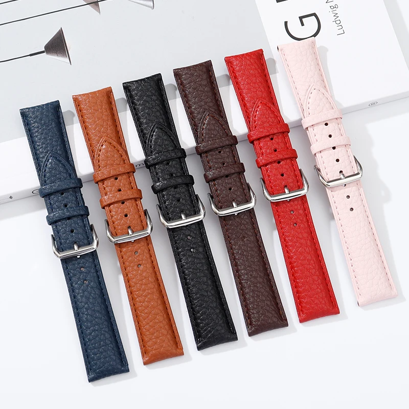 Embossed Leather Watchbands 12/14/16/18/20/22mm Watch Band Strap Stainless Steel Buckle 10 Colors Leather Belt Bracelets + Tool