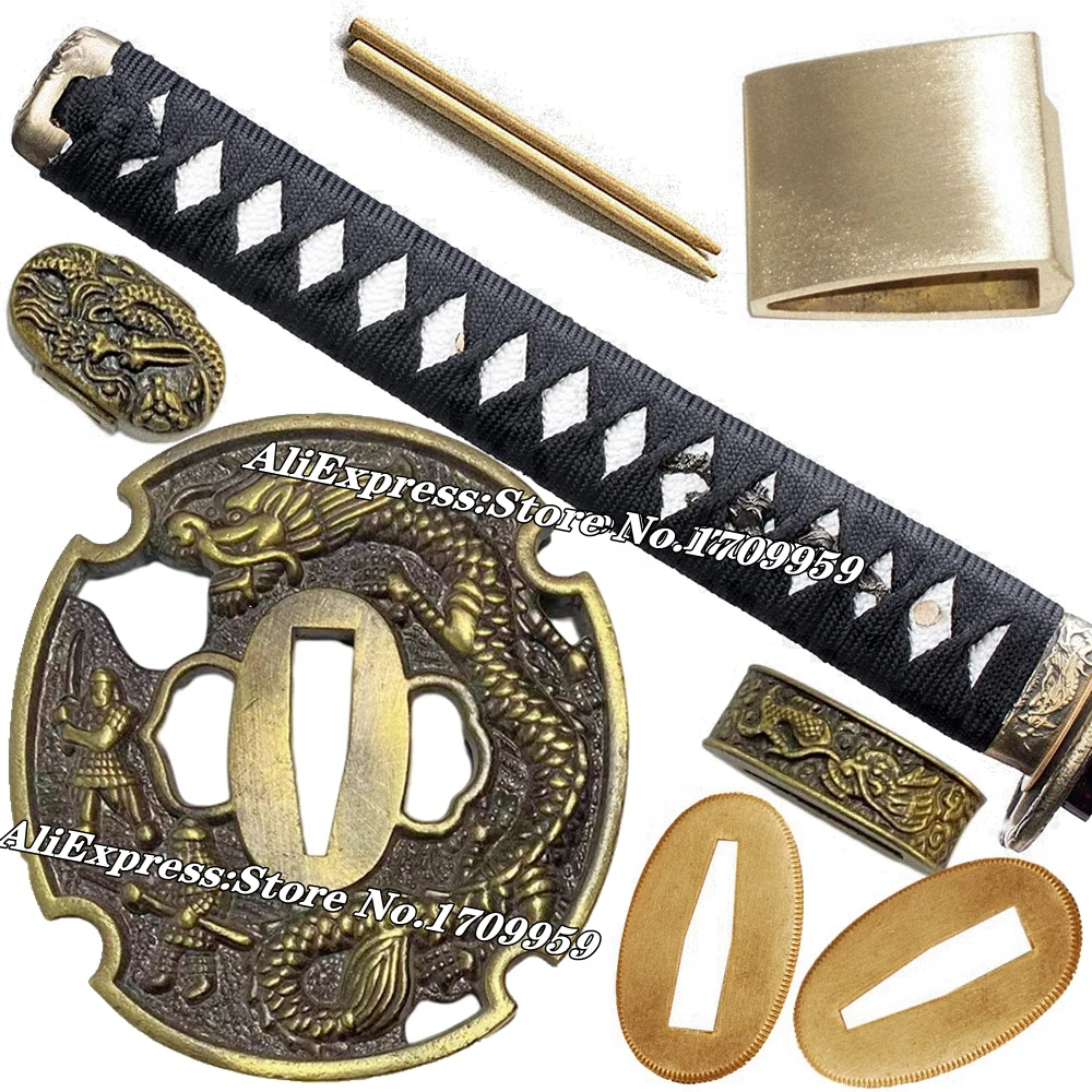Dragão espada guarda tsuba + menuki + fuchi + kashira + habaki + seppa + tsuka conjunto lidar com acessórios para japonês katana/wakizashi/tanto