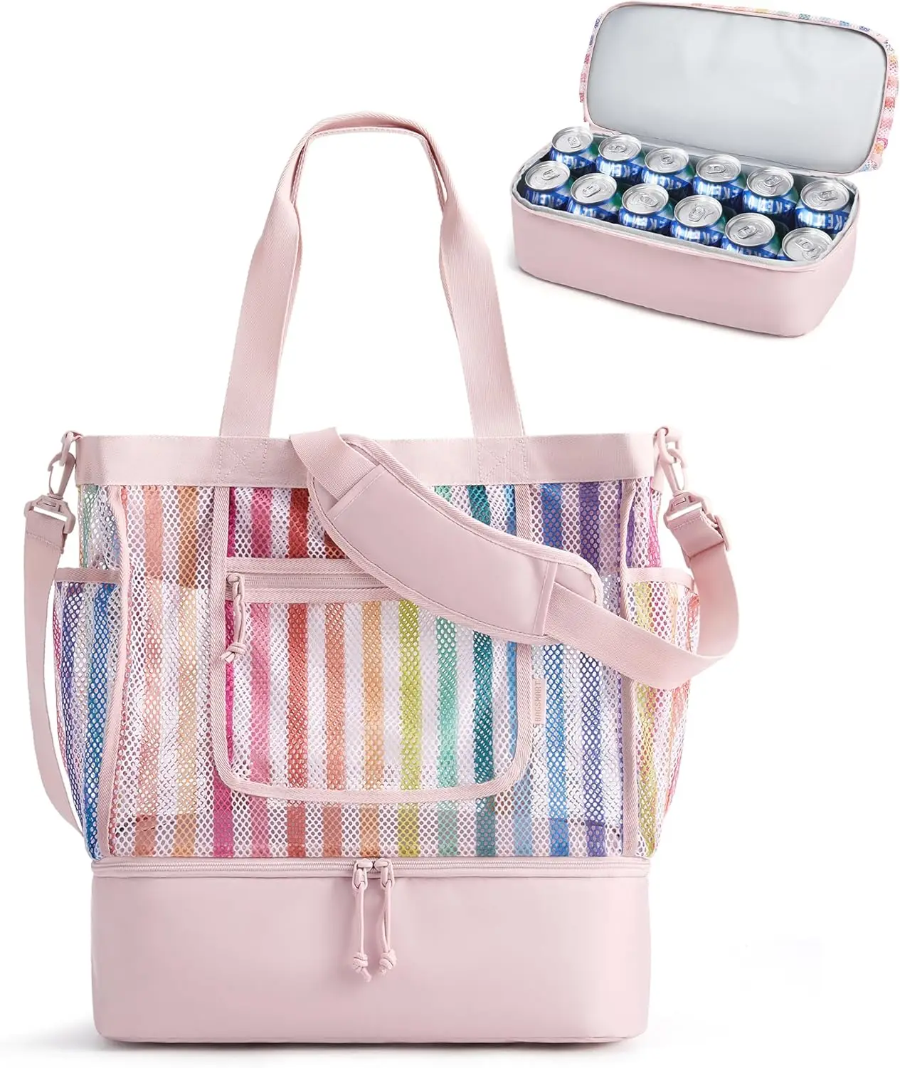 

Mesh Tote Beach Bag with Zipper, Sandproof and Cooler for Women's Vacation Swim Pool Essentials