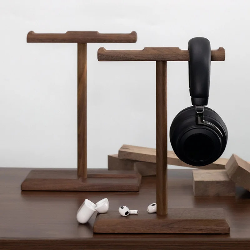 Walnut Wood Headphone Stand with Anti-slip Groove,Universal Desk Holder for Over-ear Gaming Headset,Earbuds Storage Display Rack
