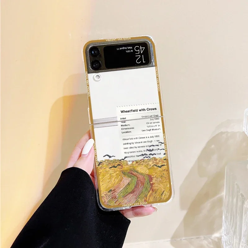 Retro Art Van Gogh Oil Painting Phone Case For Samsung Galaxy Z Flip 6 5 4 3 For Samsung Flip6 Hard Crystal Shell Cover Fundas