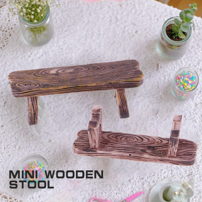 2*Mini Wooden Park Bench Chair Succulents Bonsai Ornaments Romantic Resin Love Stool Small Ornaments Fairy Garden Figurine Dolls