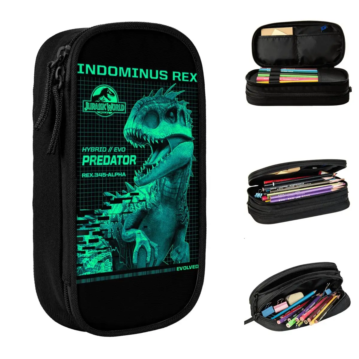 مقلمة Jurassic World Indominus Rex Hybrid Predator بطبقة مزدوجة حقيبة أقلام رصاص للأطفال مستلزمات مقلمة مدرسية جميلة
