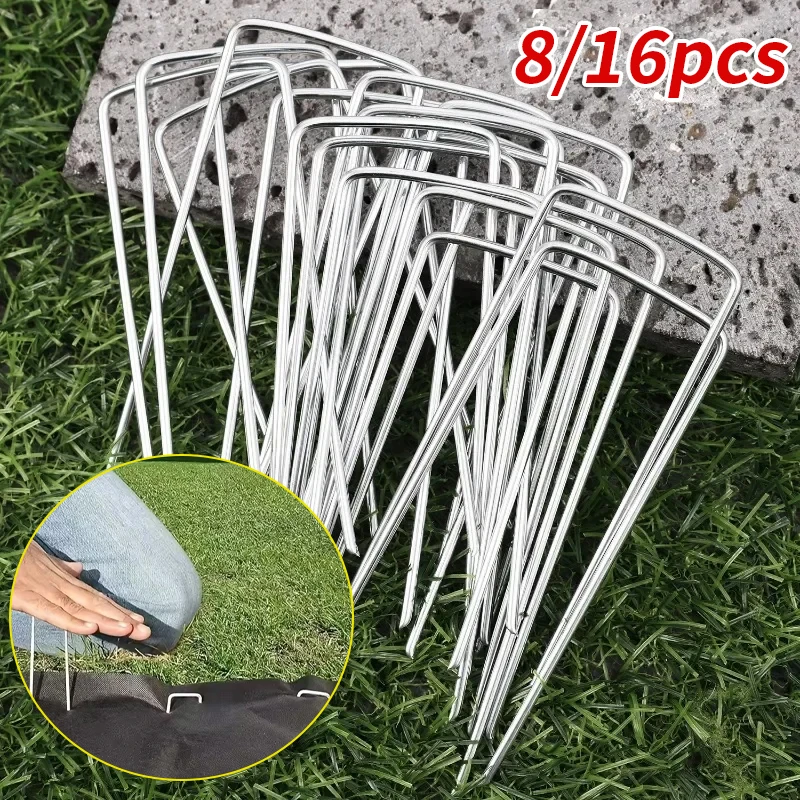 8/16pcs U-Shaped Ground Nails, Fixing Nails, Used for Lawn Gardening, Plastic Film, Grass Proof Cloth