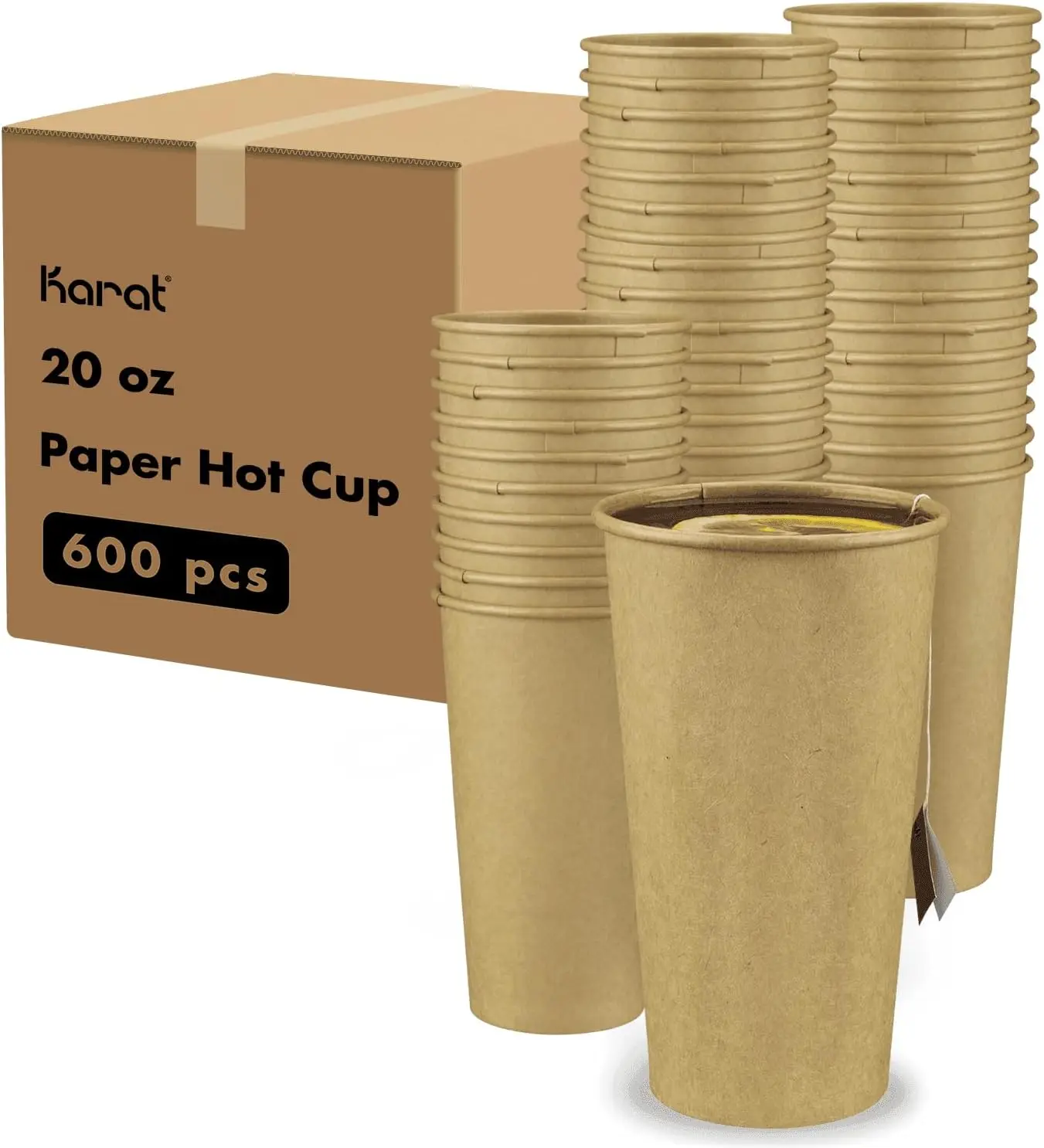 

20oz Kraft Paper Coffee Cups [600 ct] Disposable, Leak-Resistant Double Poly-Lined Hot Cups | Ideal for Cafes & Offices,