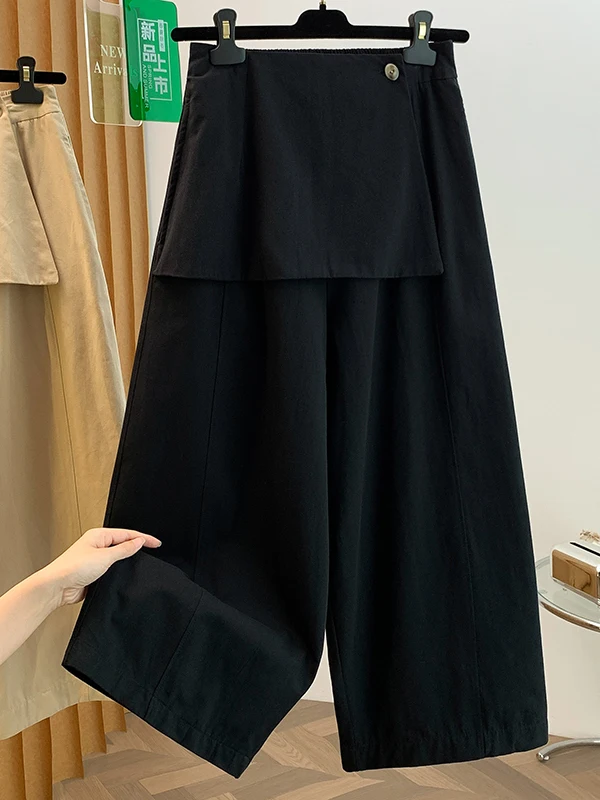 Authentic Early Autumn Casual Versatile Fake Two-Piece Straight Leg Nine-Piece Pants Ladies Wide Leg Cotton Natural Waist