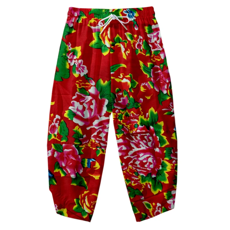 

Big flowered pants, trendy ethnic style capris, male and female disco Tiktok birthday party, funny, loose and casual