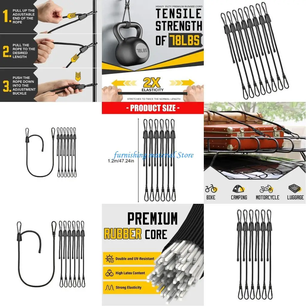 Y5GD Strong Flexible Spring Rope With Truck Fasteners 48Inch Flexible Secure Belt