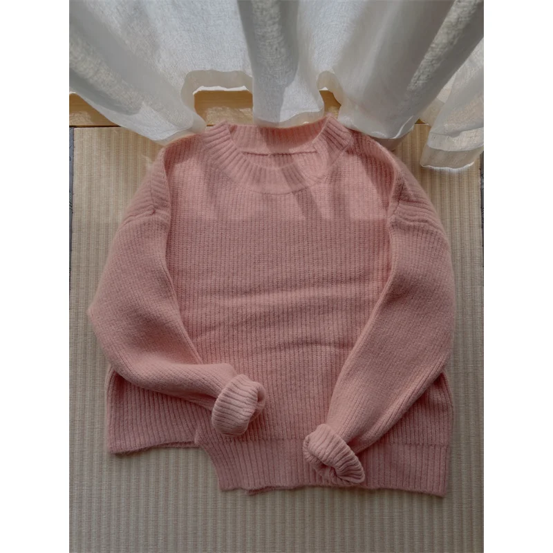 

Свободный вязаный свитер Soft Plu Feel Casual Sle Pastel Pink с асимметричным подолом и круглым вырезом Ne Long Sve Трикотаж для женщин