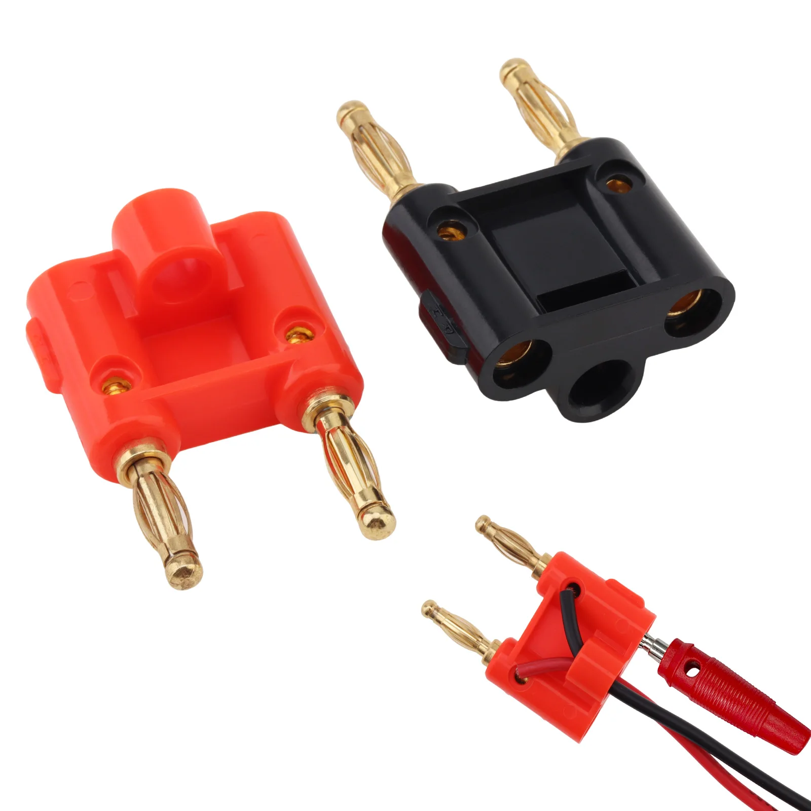 

2pcs Stackable 4mm Banana Plugs for Speaker Amplifier Multimeter Test Leads Power Supply 19mm Spacing Dual Entry Screw Connector