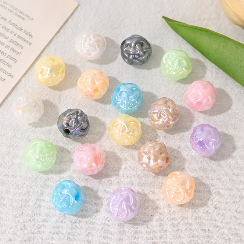 10Pcs Acrylic Yarn Ball Beads, Through Hole Loose Beads for DIY Phone Chain, Pen, Keychain Pendant Jewelry Making Accessories