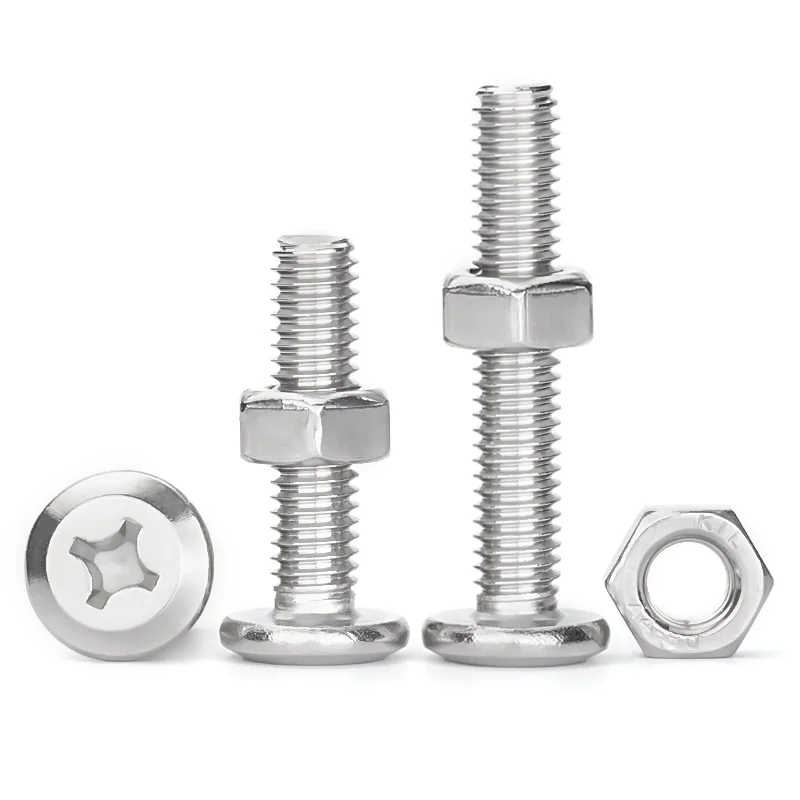 M2 M2.5 M3 M4 M5 M6 M8 M10 304 Stainless Steel Phillips Cross Large Flat Head Screw Bolt Furniture Rivet Hexagon Nuts Set