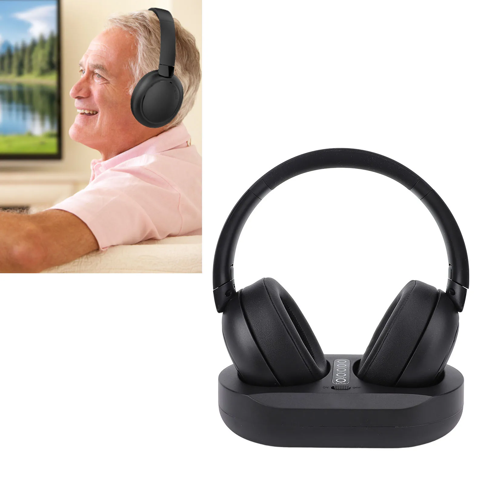TV Headphone Wireless TV Headphone Battery Level Display 2.4G Bluetooth 5.3 50 Hours Playback with Charging Base for Xmas Gift