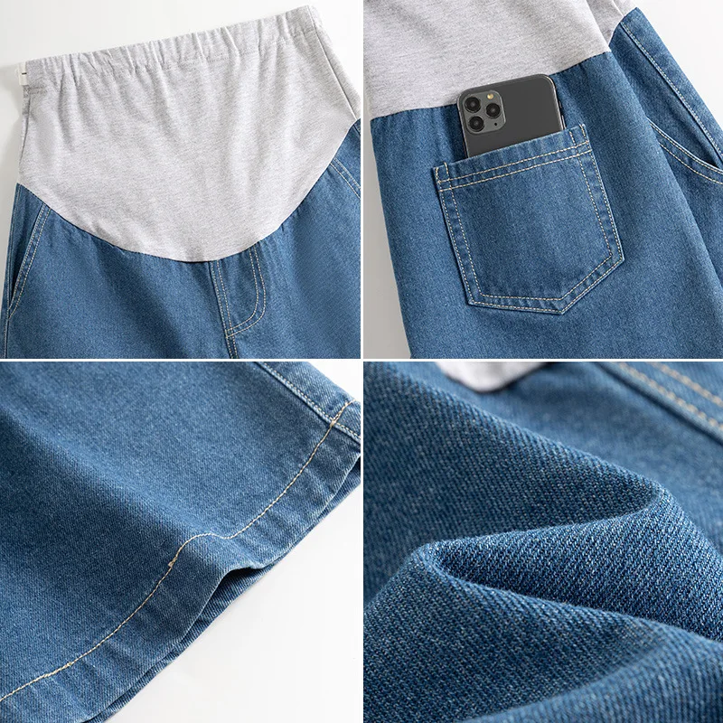 Celana Pendek Denim Katun Modis untuk Ibu Hamil, Kasual Musim Panas, Nyaman, Pinggang Tinggi, Penyangga Perut, Jeans Kehamilan untuk Wanita Hamil