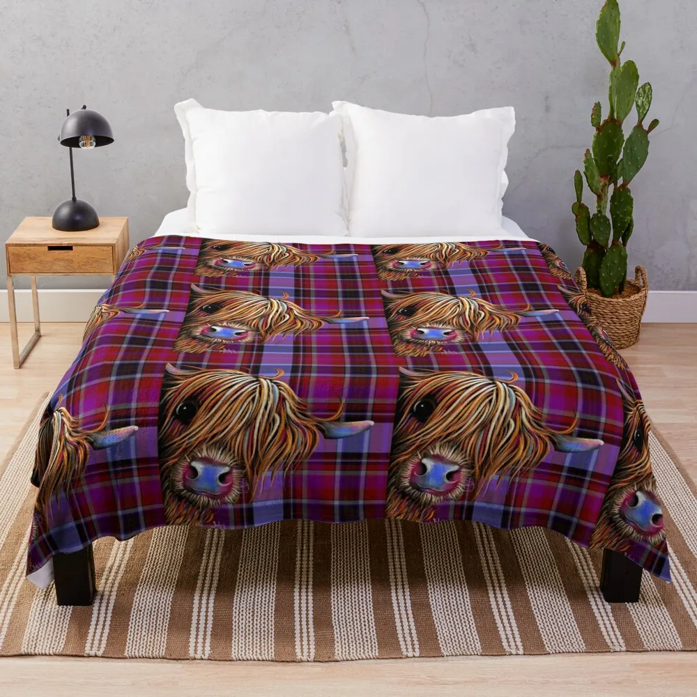 SCoTTiSH HiGHLaND CoW ' TaRTaN SuGaR LuMP ‘ ' by SHiRLeY MacARTHuR Throw Blanket Custom bed plaid Soft Blankets