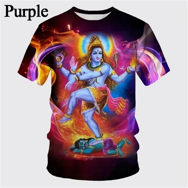 Latest Fashion Hindu God Shiva 3D Printed Men\'s T-shirt Summer Cool and Casual O-neck Short Sleeve T-shirt