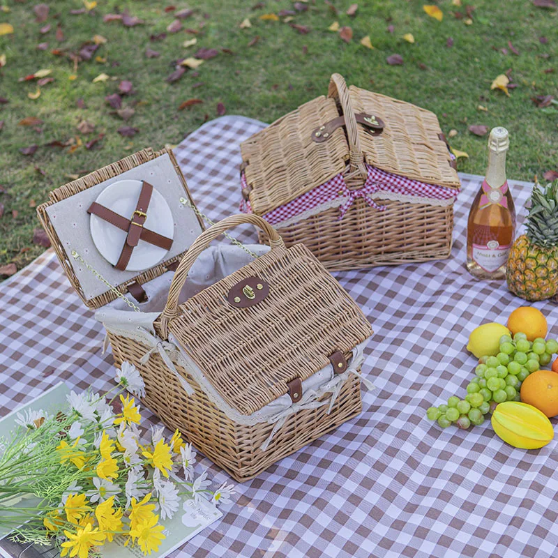 Willow woven portable picnic basket, spring outing outdoor outing fruit basket, photo props, storage basket with tableware