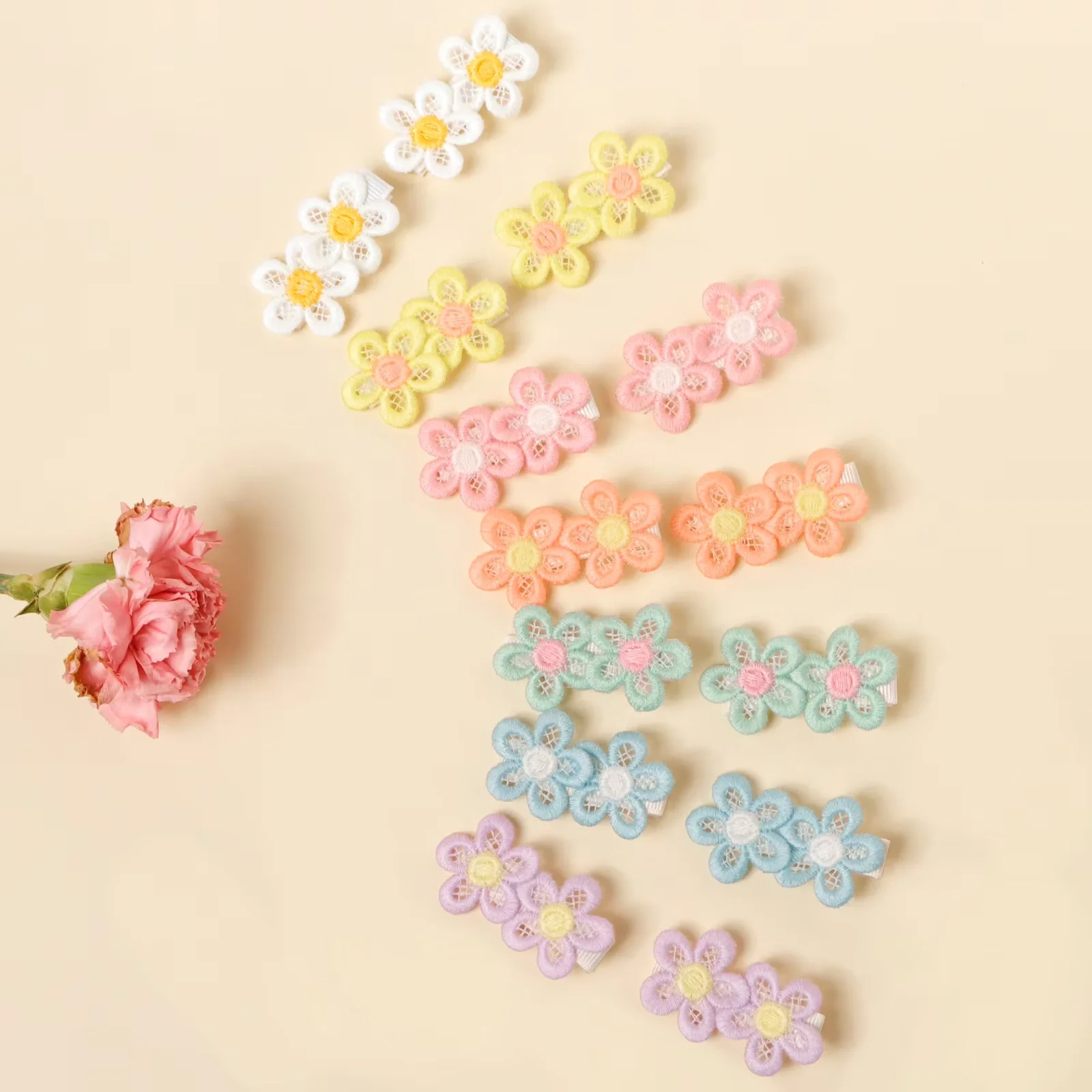 

14pcs Embroidery Little Daisy Ponytail Decor Hairpin For Girl Baby Bang Decor Mini Hair Accessory Kid Fresh Hair Clip Barrettes