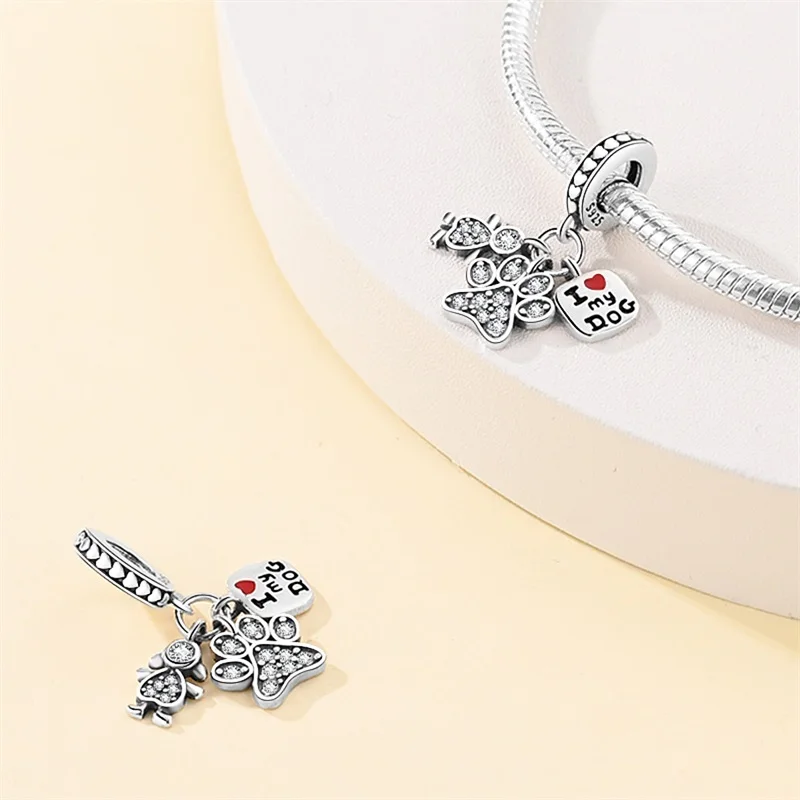 100% 925 Sterling Silver Cute Cat\'s Paw Dog Animal Pets Charms Beads Fit 3mm 925 Original Bracelet Fine DIY Birthday Jewelry