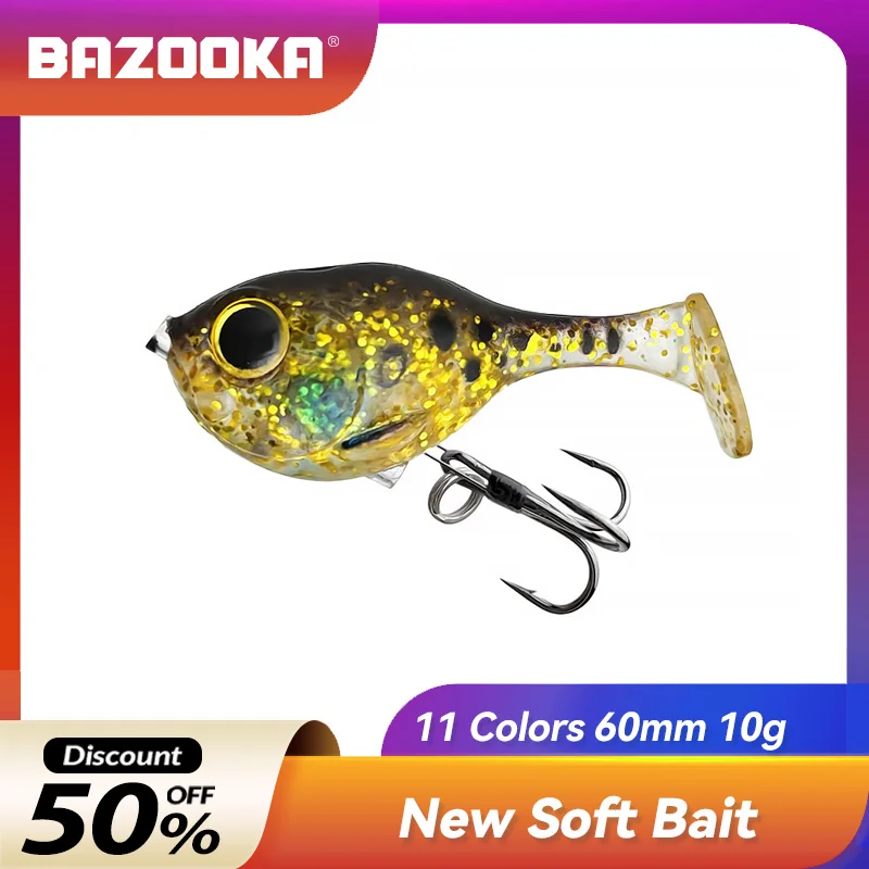 

10g Sinking PVC Bazooka Fishing Lure Soft Bait Hook Wobblers Artificial Plstic T-tail Jump Fish Swimbait for Shad Bass Pike