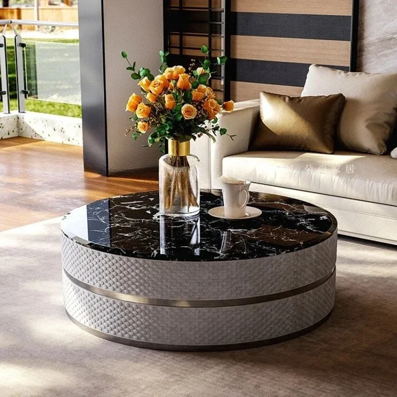 

Светлый роскошный мраморный журнальный столик для гостиной, дома, современный простой круглый журнальный столик из натурального роскошного камня5203