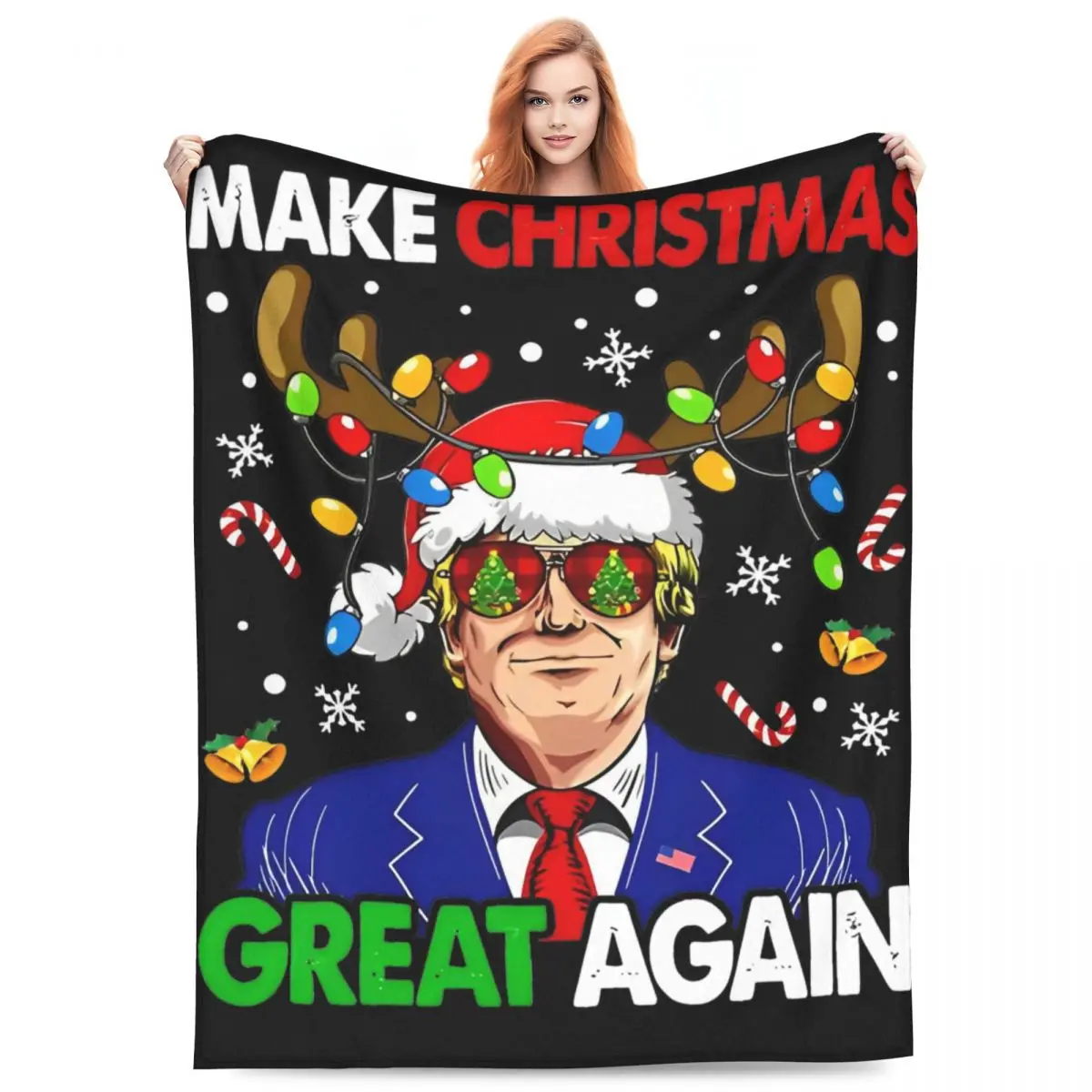 Make Christmas Great Again Funny Trump Flannel Blanket Warm Bedding Throws for Living Room Airplane Bedspread Sofa Bed Cover