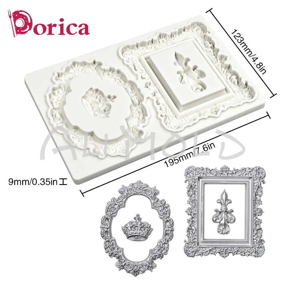 Crown Frame Embossed Design Fondant Silicone Mold Sugarcraft Chocolate Cake Mould Resin Clay Model Home Decorating Tool Bakeware