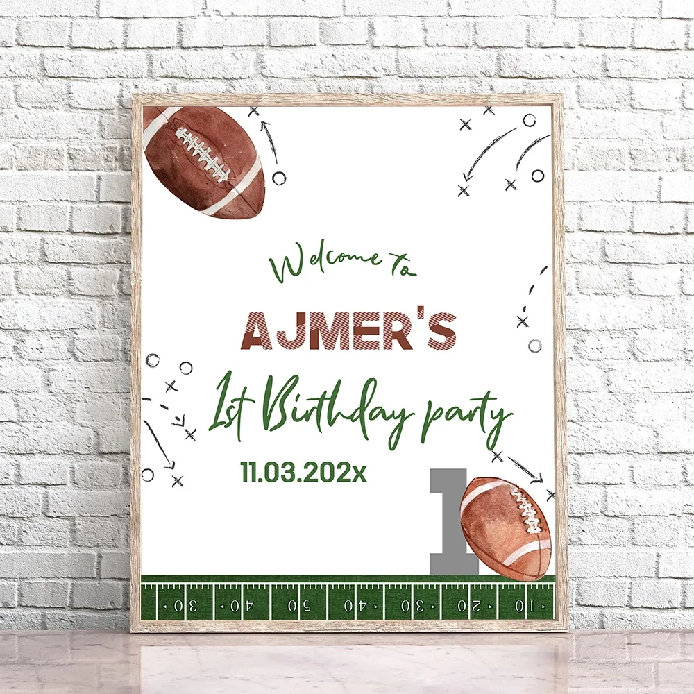 Personalized Football Birthday Welcome Sign Poster, Baby Shower Custom Art Print, Canvas Painting, Baptism Wall Picture, Party D