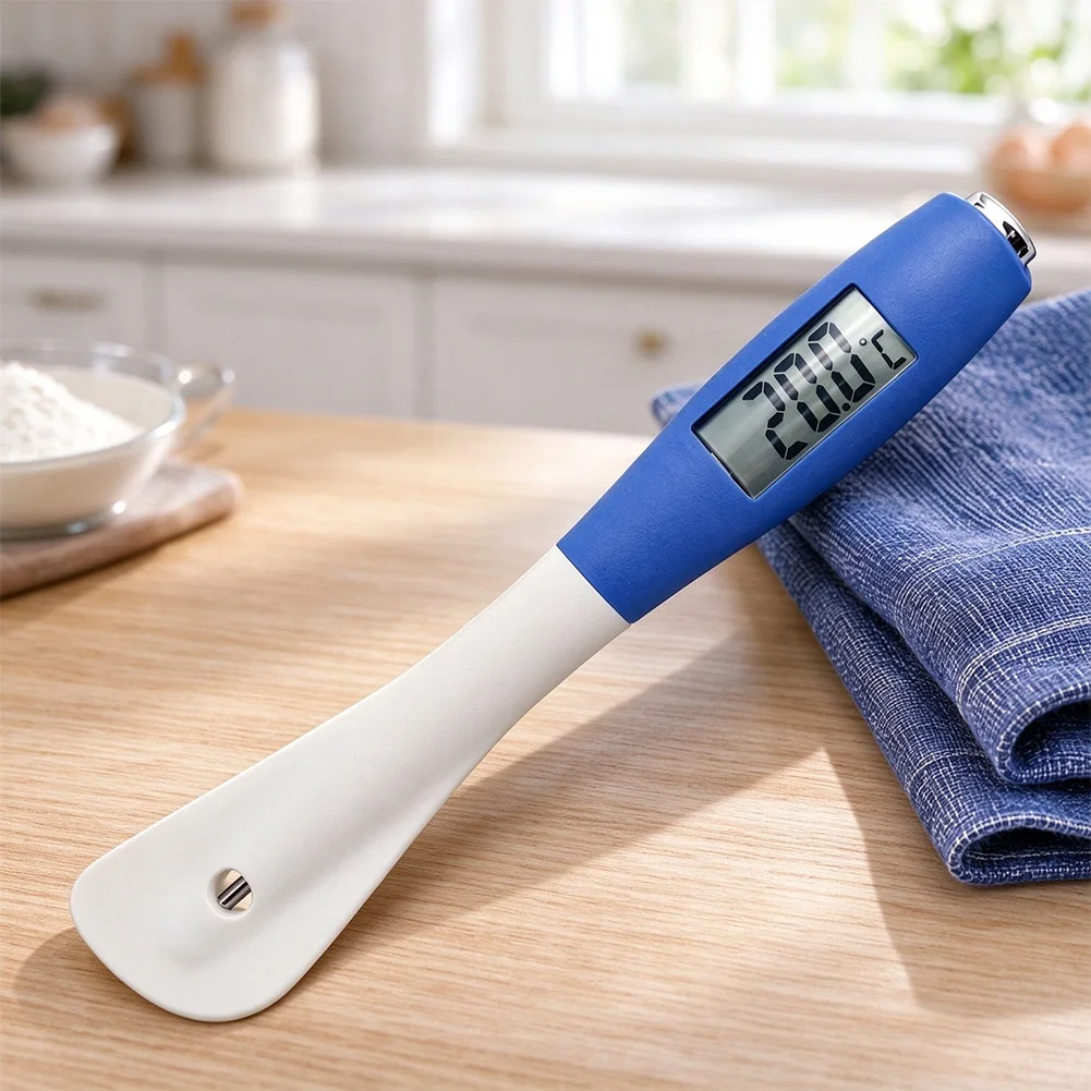 Digital Thermometer with Flexible Silicone Spatula Tip Designed for Use in Pots Pans and Bowls During Baking Processes