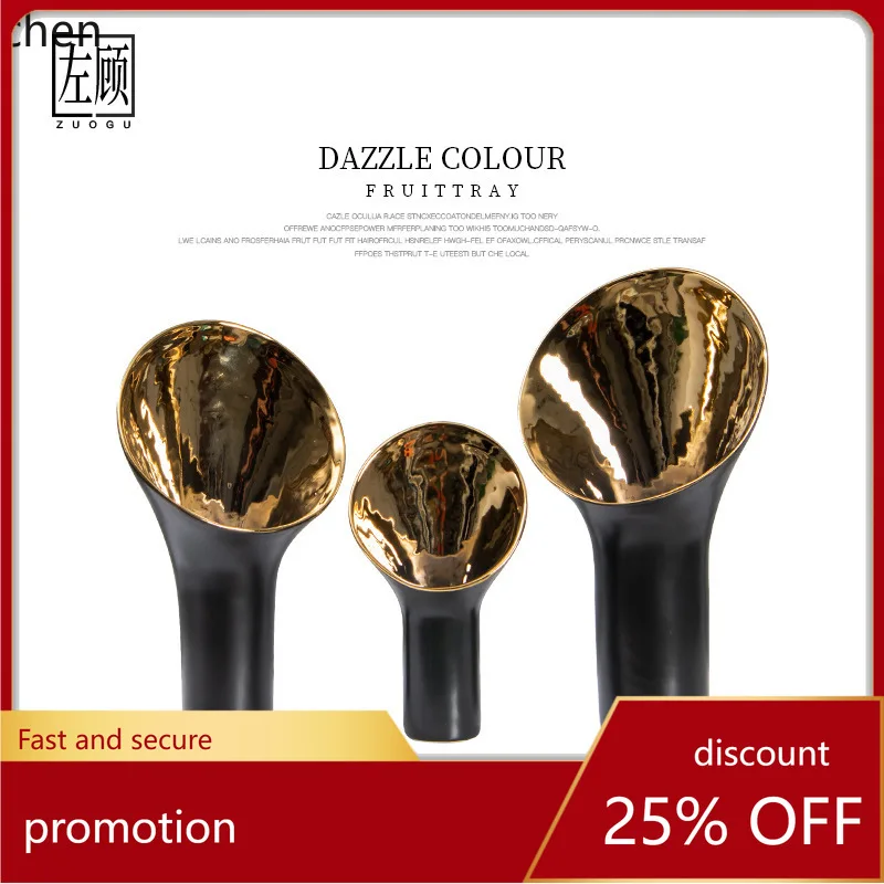 YFY Postmodern Light Luxury Minimalist Electroplated Vase Electroplated Black Gold  Flower   Three-piece Set Soft Decoration