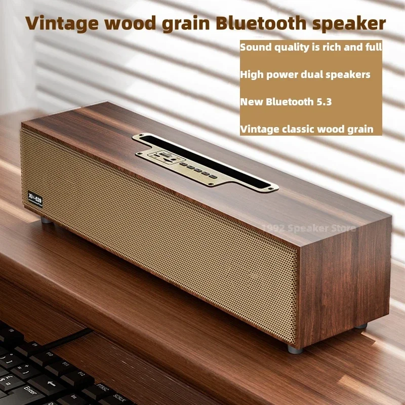 

Hifi Retro Wood Bluetooth Speaker Double Horn Stereo Subwoofer Boombox Portable FM Radio TF Card Speakers Computer Loudspeaker