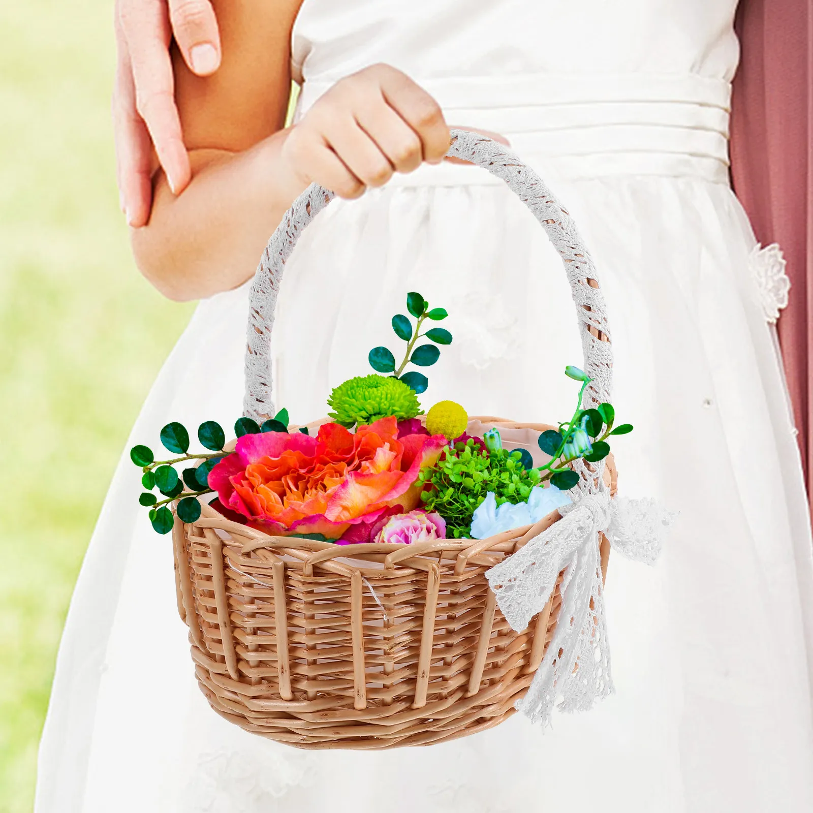 1Pcs Portable Handheld Lace Design Woven Basket Large Capacity Storage Organizer for Home Sundries Magazine Toiletries Care