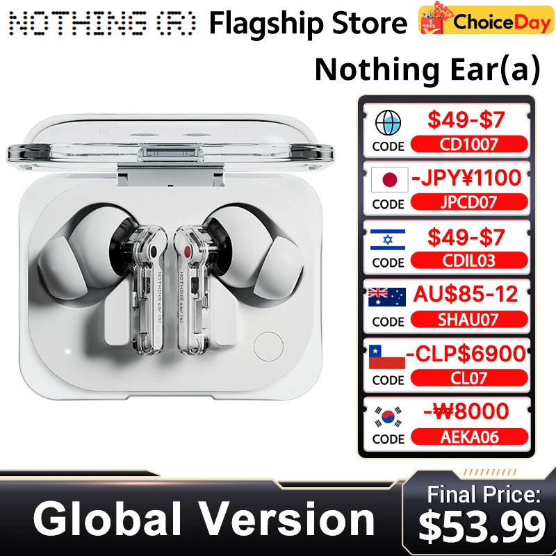 Global Version Nothing Ear (a) Bluetooth Earphone  45dB Active Noise Cancelling ANC Dynamic 42.5 hours listening Fashion Design