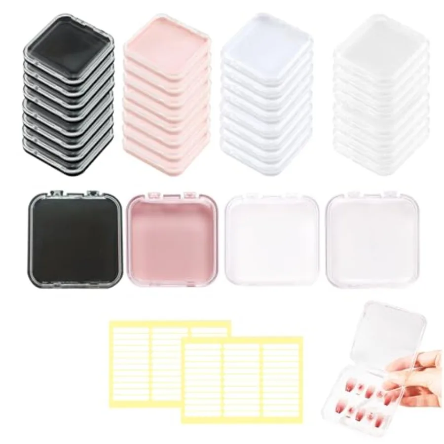 

36 PCS Clear Plastic Press On Nail Storage Boxes 3x3 Inch with 72 Adhesive Tapes for Nail Salon Display Artificial Nails Organi