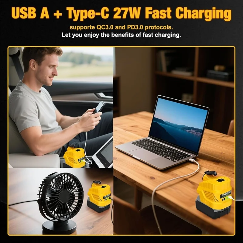

NEW 240W Car Refrigerator Power Supply for Dewalt 20V Li-ion Battery DC 12V Buck Converter Regulator with USB A and Type C Port